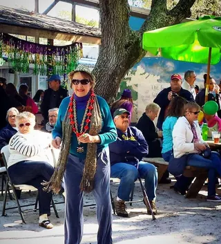 Mardi Gras celebration in the courtyard at The Point Restaurant Perdido