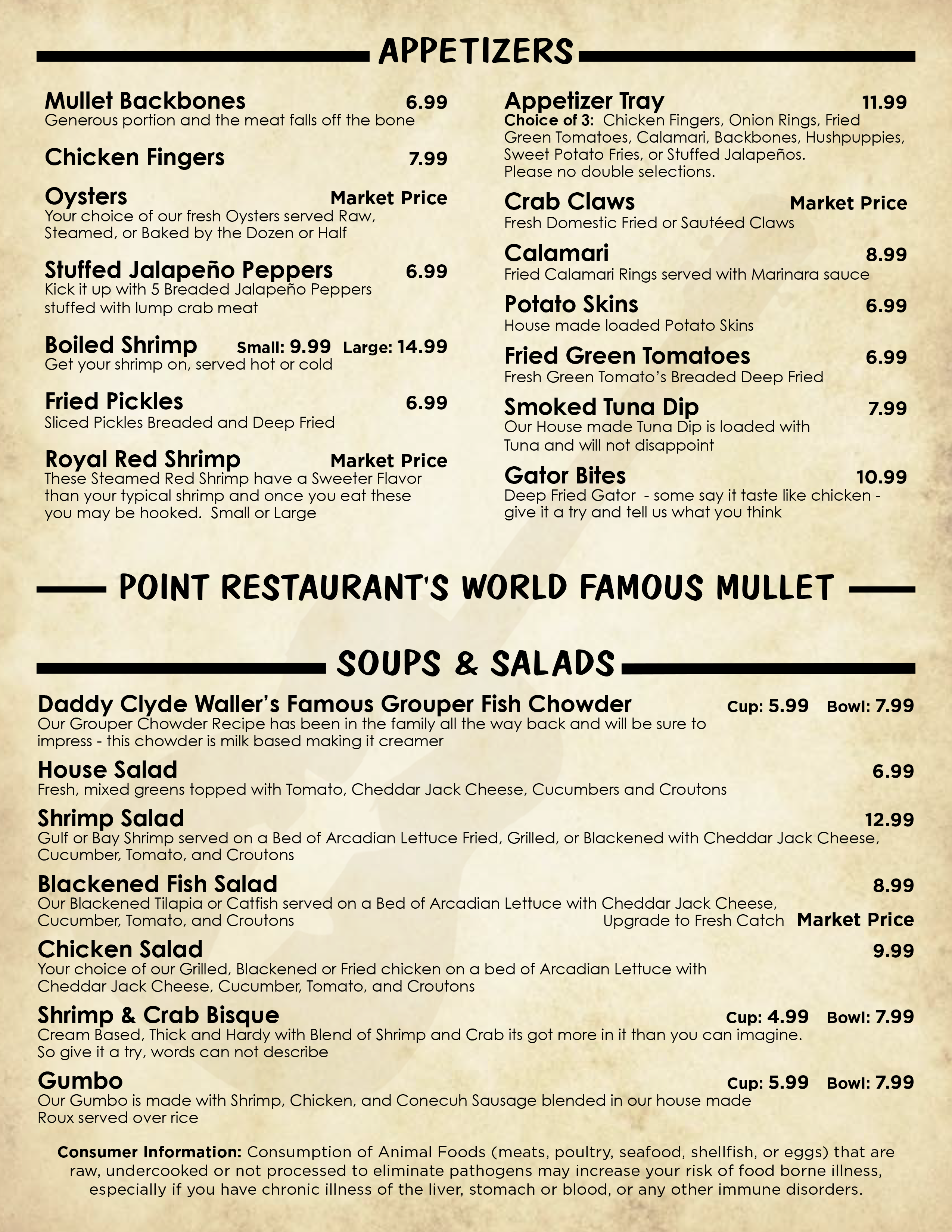 Menu The Point Restaurant Perdido