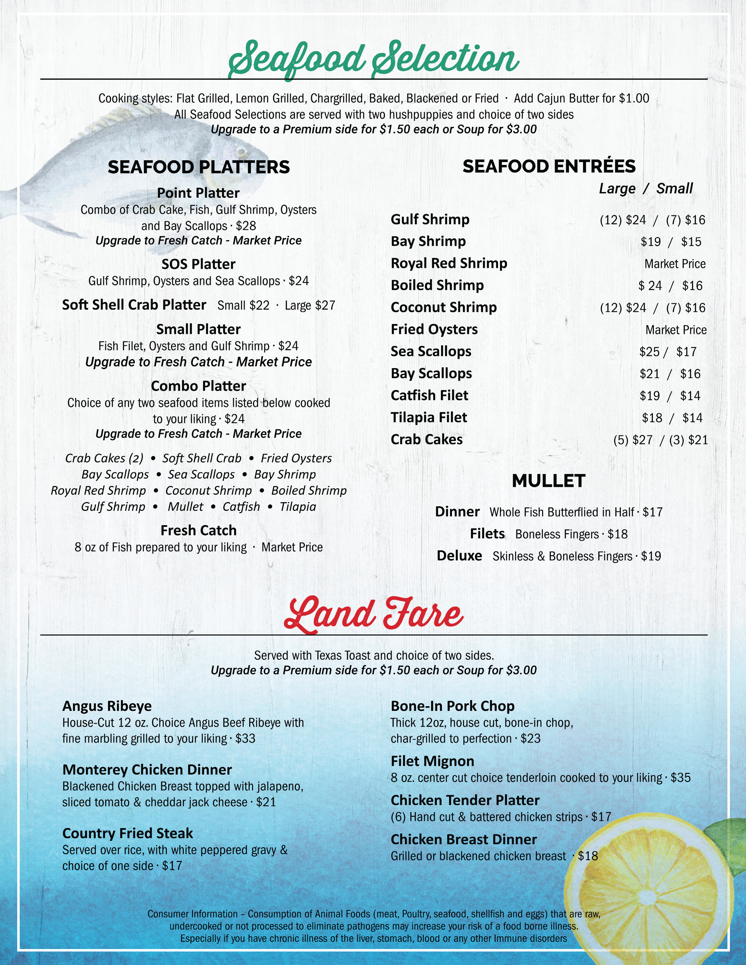 The Point Menu Seafood